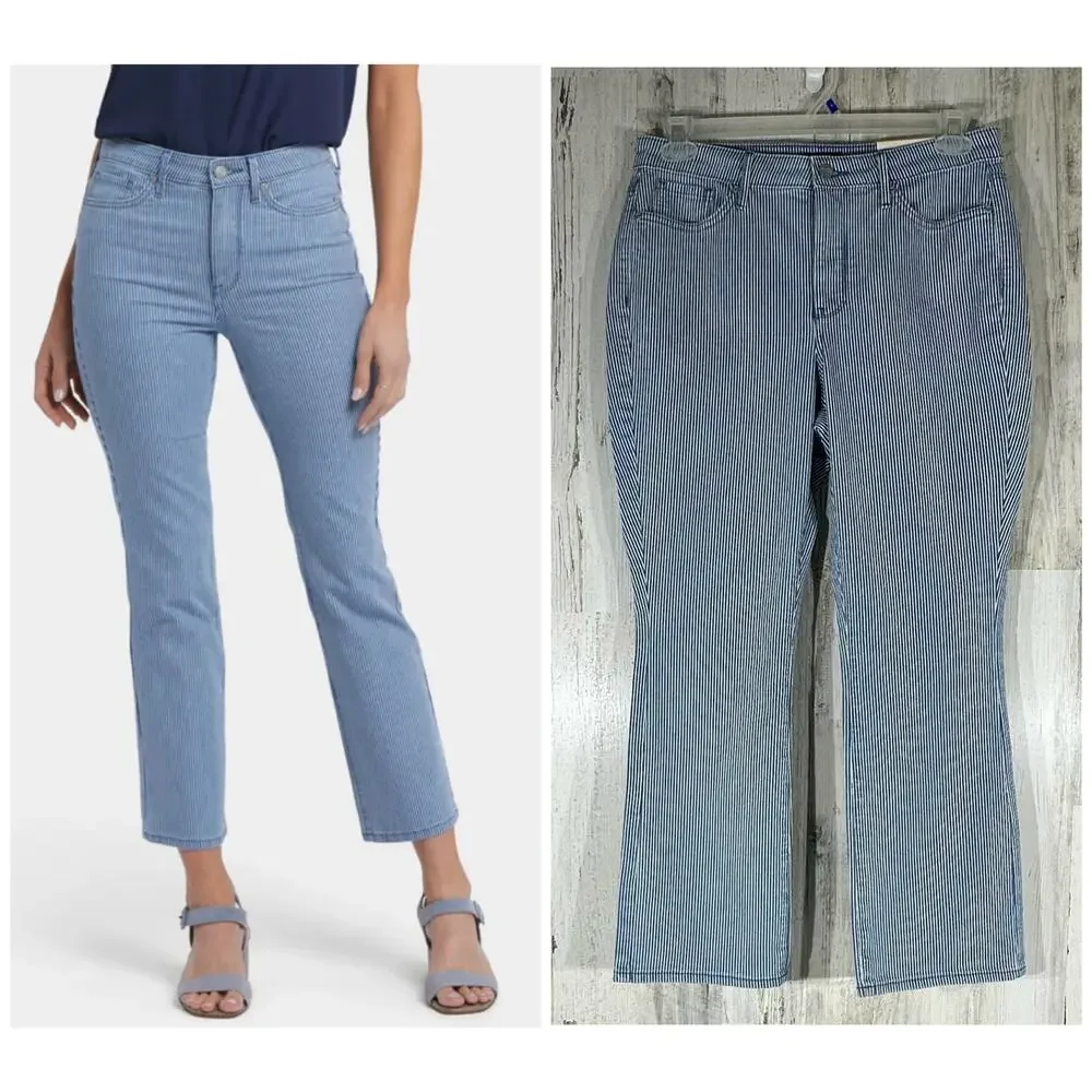 NYDJ Billie Mini Bootcut Ankle‎ Jeans Size 8 (32x27) High Rise Denim Blue Stripe